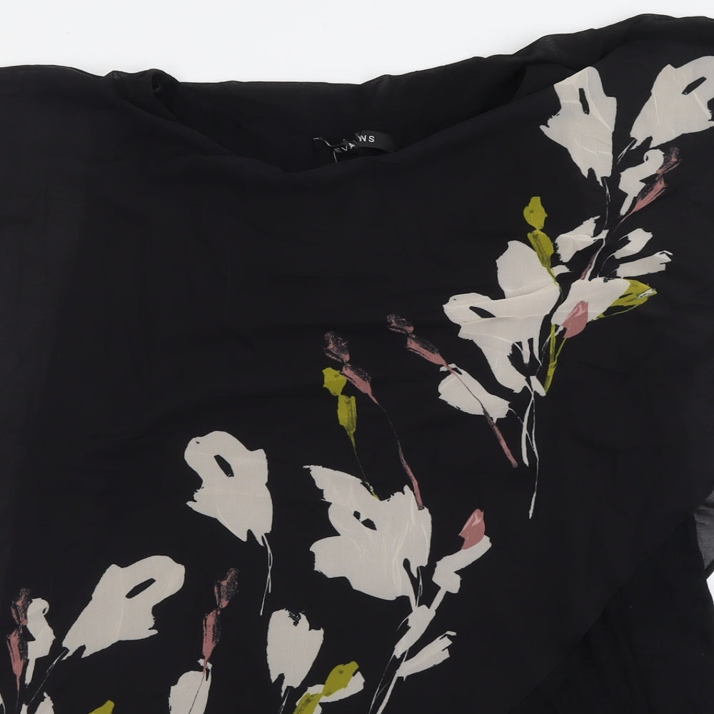 Evans Womens Black Floral Polyester Basic T-Shirt Size 22 Crew Neck