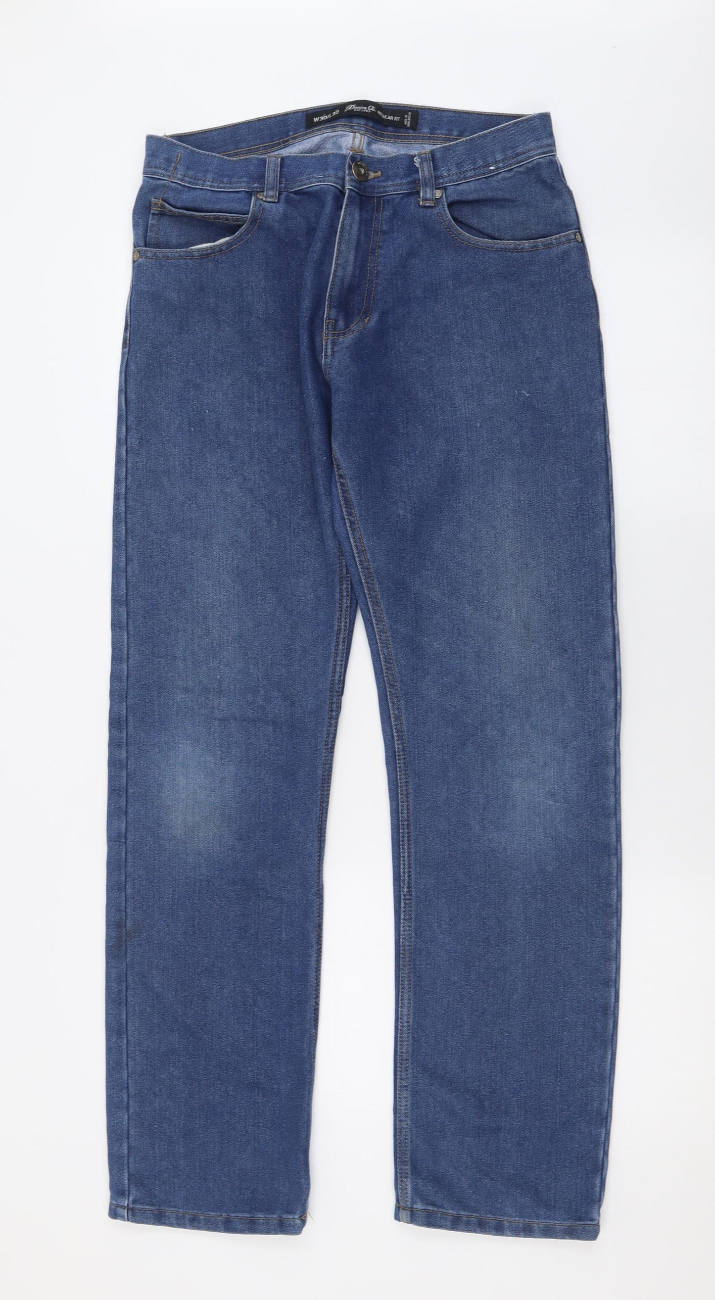 Denim & Co. Mens Blue  Cotton Straight Jeans Size 30 L30 in Regular Button