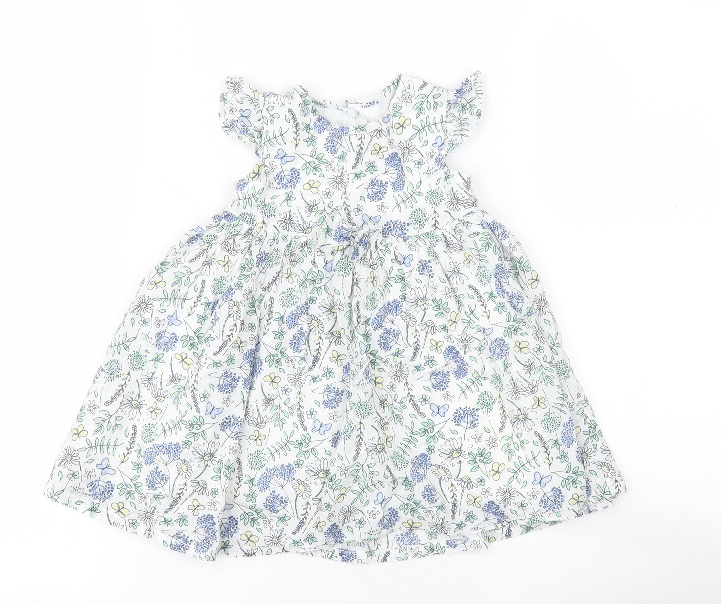 George Baby White Floral 100% Cotton A-Line  Size 6-9 Months  Round Neck Button