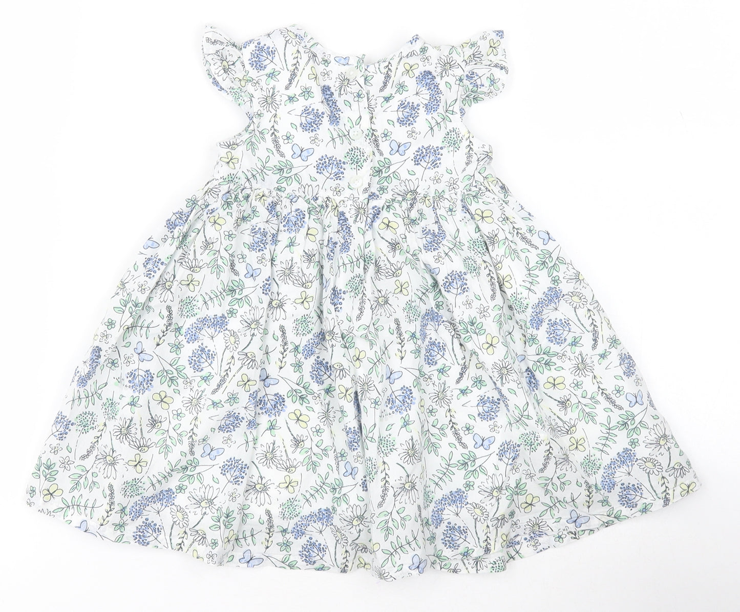 George Baby White Floral 100% Cotton A-Line  Size 6-9 Months  Round Neck Button