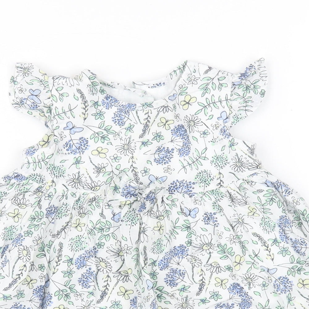 George Baby White Floral 100% Cotton A-Line  Size 6-9 Months  Round Neck Button