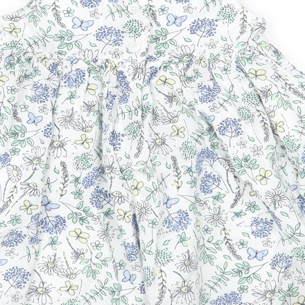 George Baby White Floral 100% Cotton A-Line  Size 6-9 Months  Round Neck Button