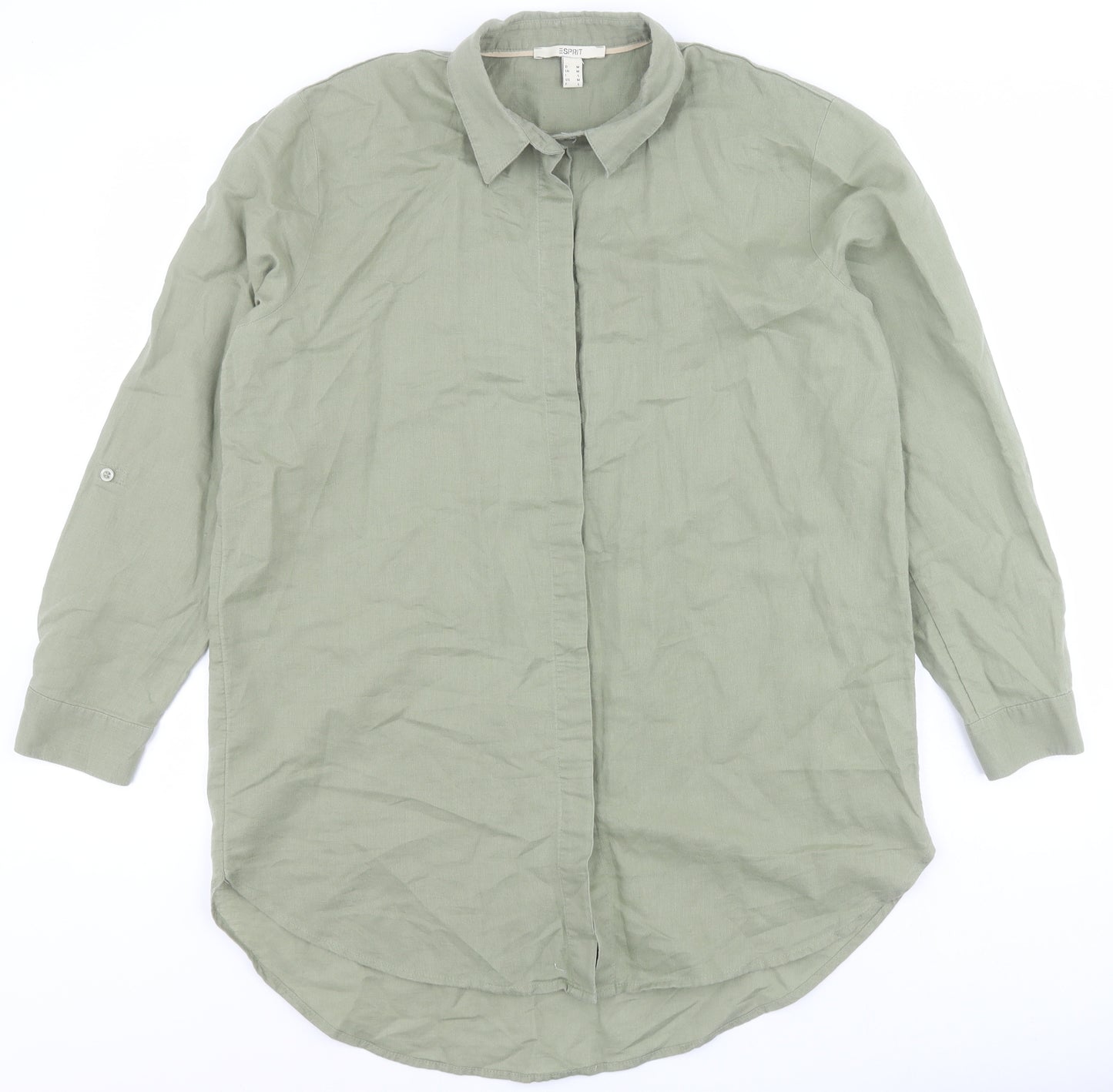 Spirit Womens Green  Linen Basic Button-Up Size M Collared