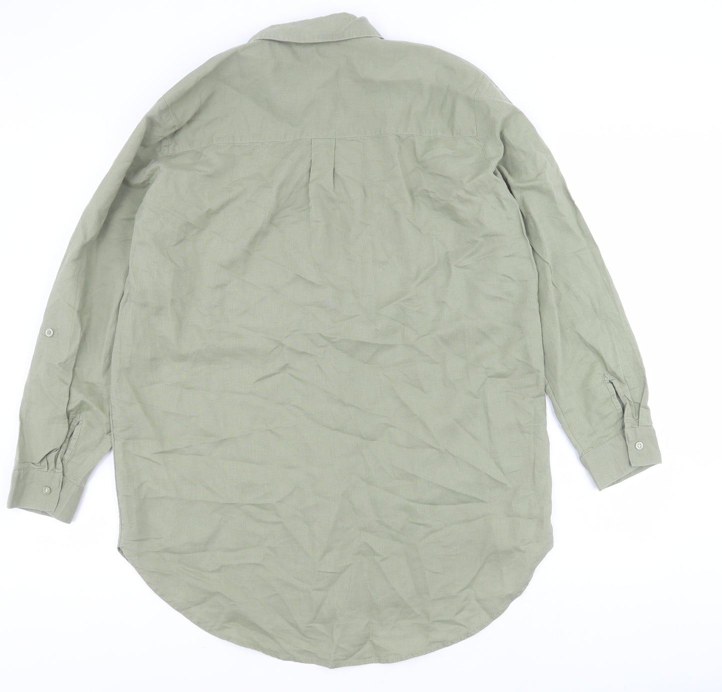 Spirit Womens Green  Linen Basic Button-Up Size M Collared