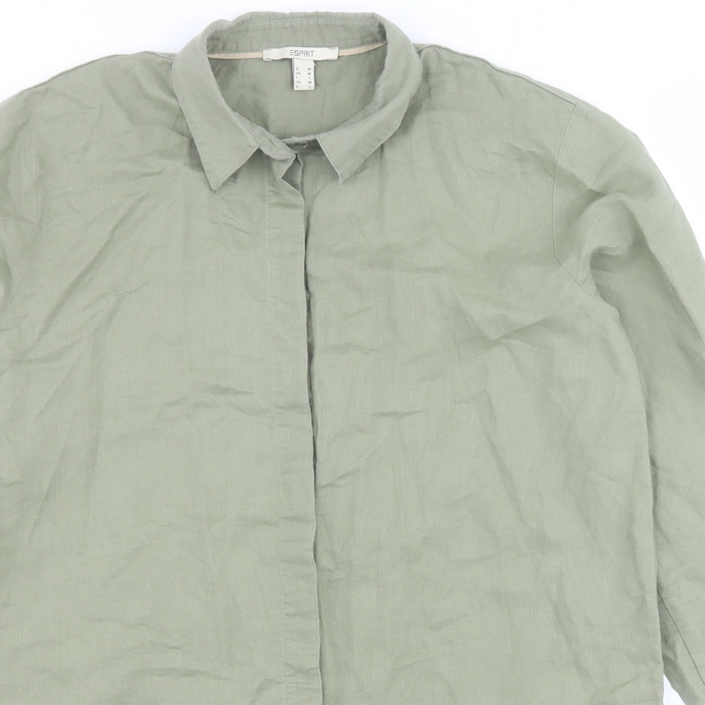Spirit Womens Green  Linen Basic Button-Up Size M Collared