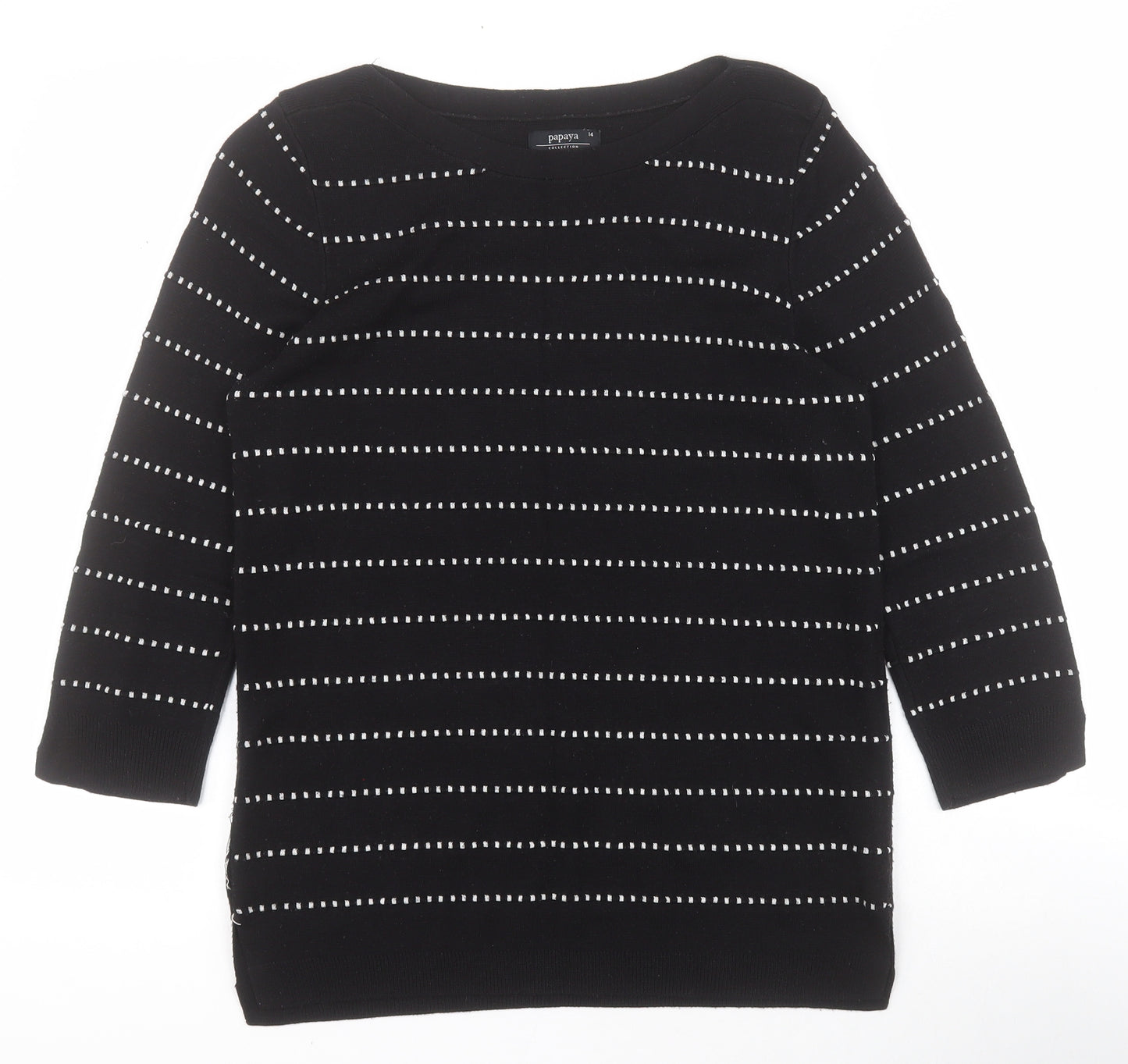 Papaya Womens Black Round Neck Striped Cotton Pullover Jumper Size 14