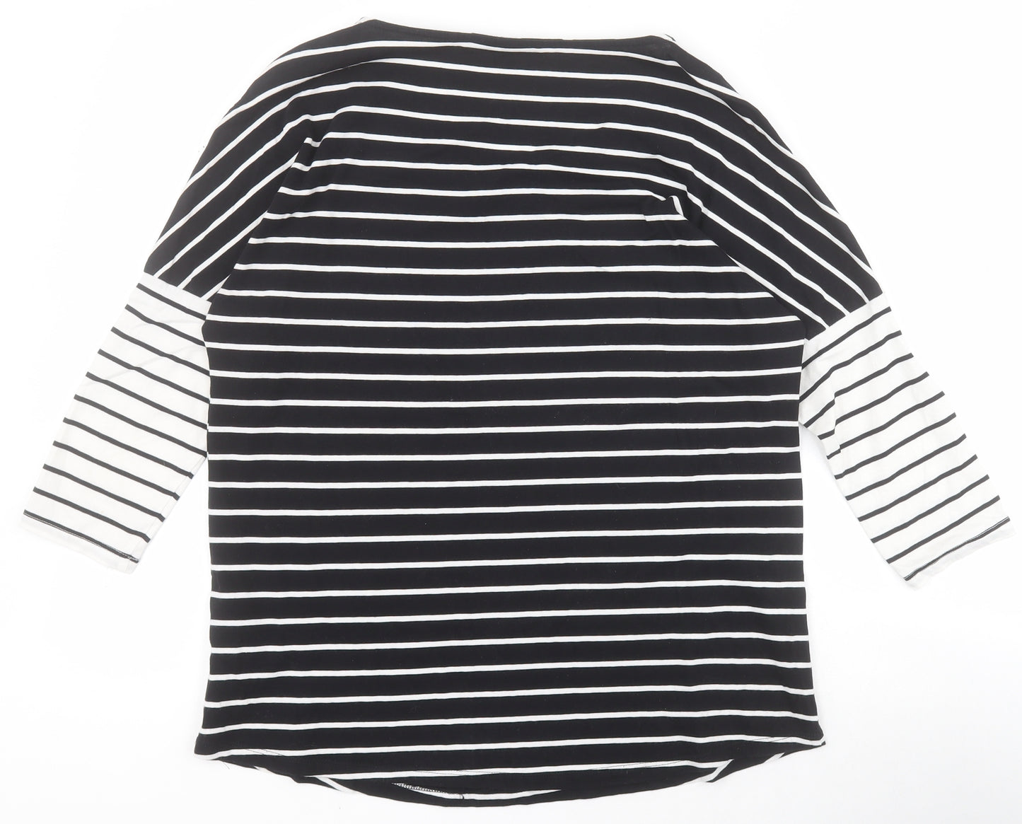 Marks and Spencer Womens Black Striped 100% Cotton Basic Polo Size 14 Round Neck