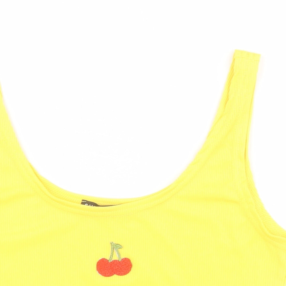 SheIn Womens Yellow  Polyester Cropped Tank Size L Round Neck - Cherry