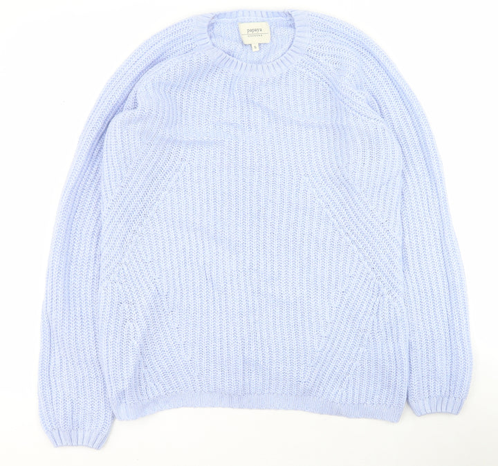 Papaya Womens Blue Round Neck  Acrylic Pullover Jumper Size S