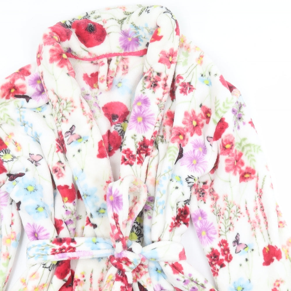 George Womens White Floral Polyester Kimono Robe Size L  Tie