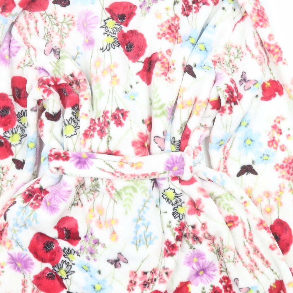 George Womens White Floral Polyester Kimono Robe Size L  Tie