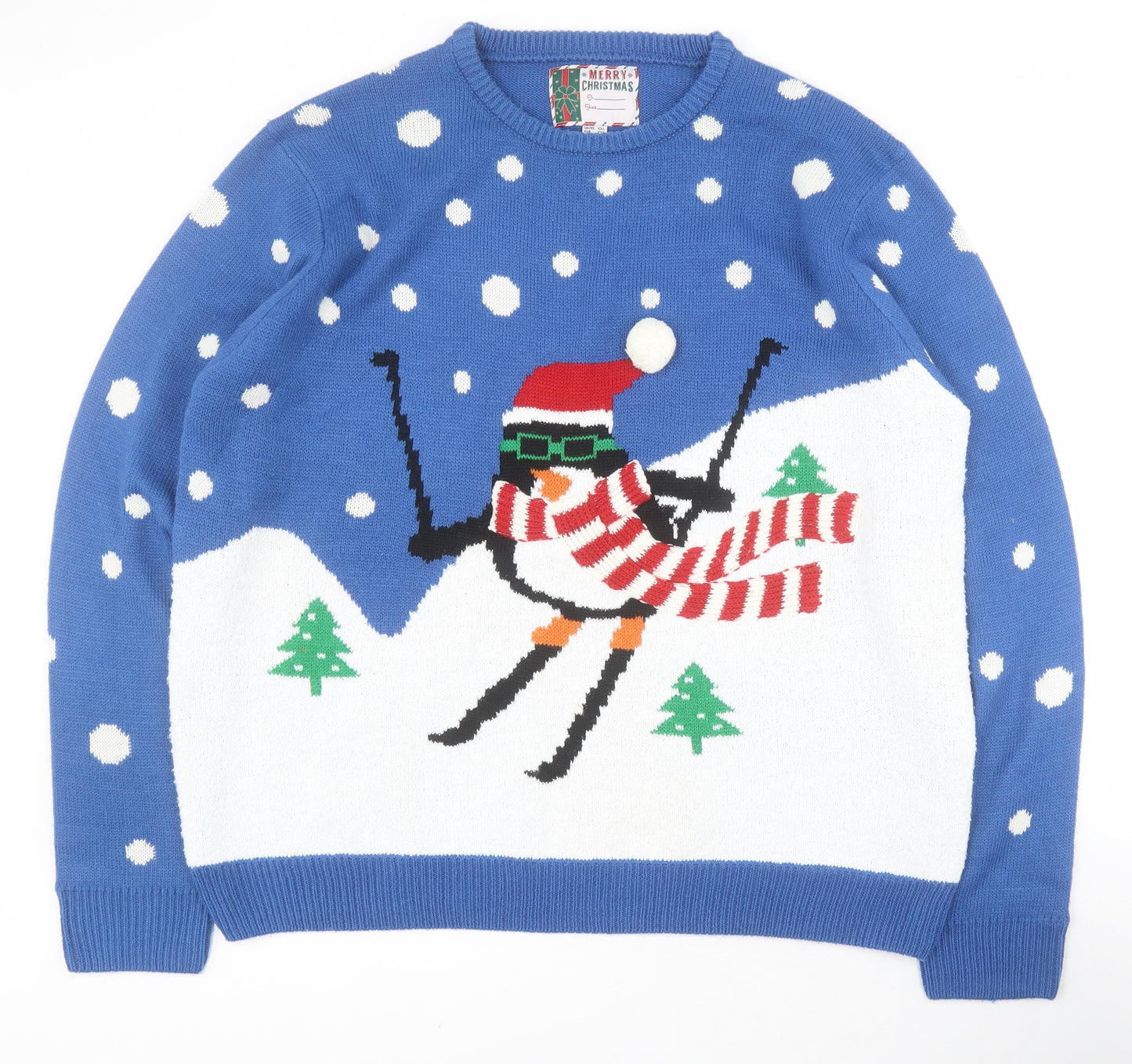 Primark Mens Blue Round Neck  Acrylic Pullover Jumper Size 2XL   - Christmas
