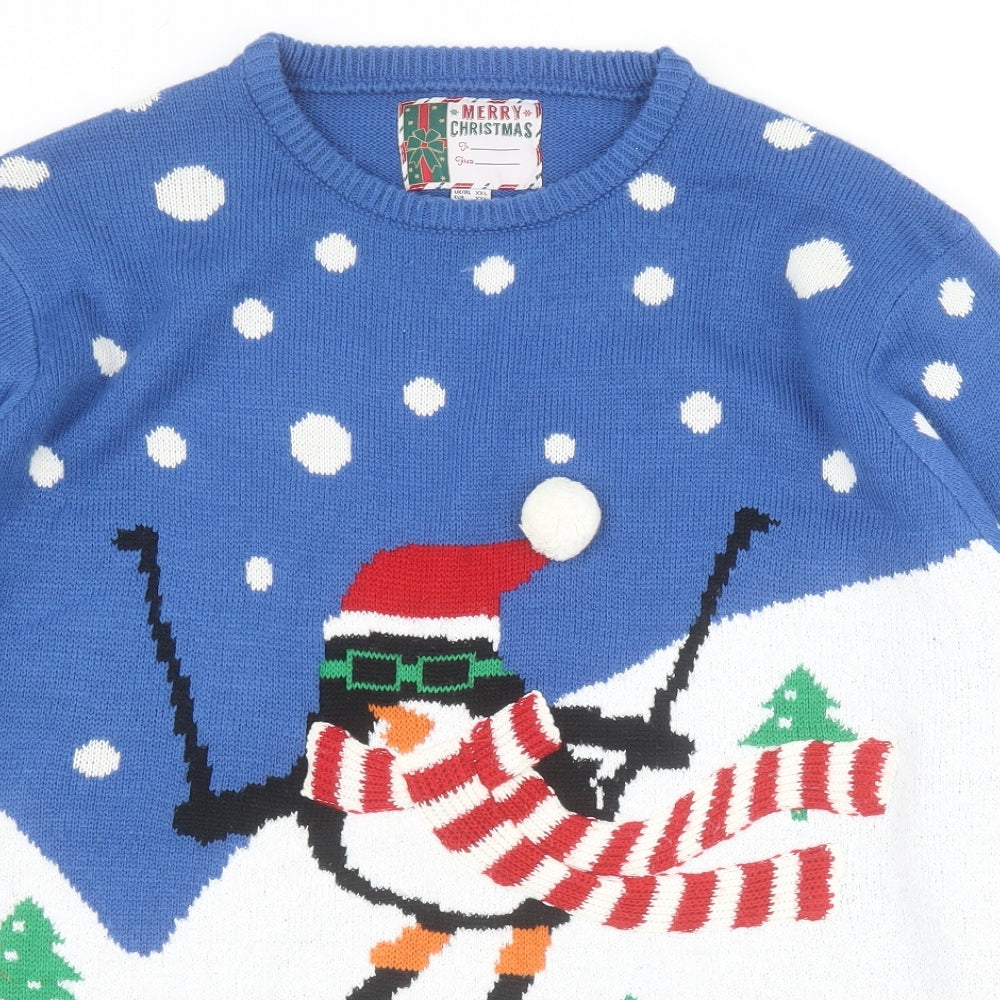 Primark Mens Blue Round Neck  Acrylic Pullover Jumper Size 2XL   - Christmas