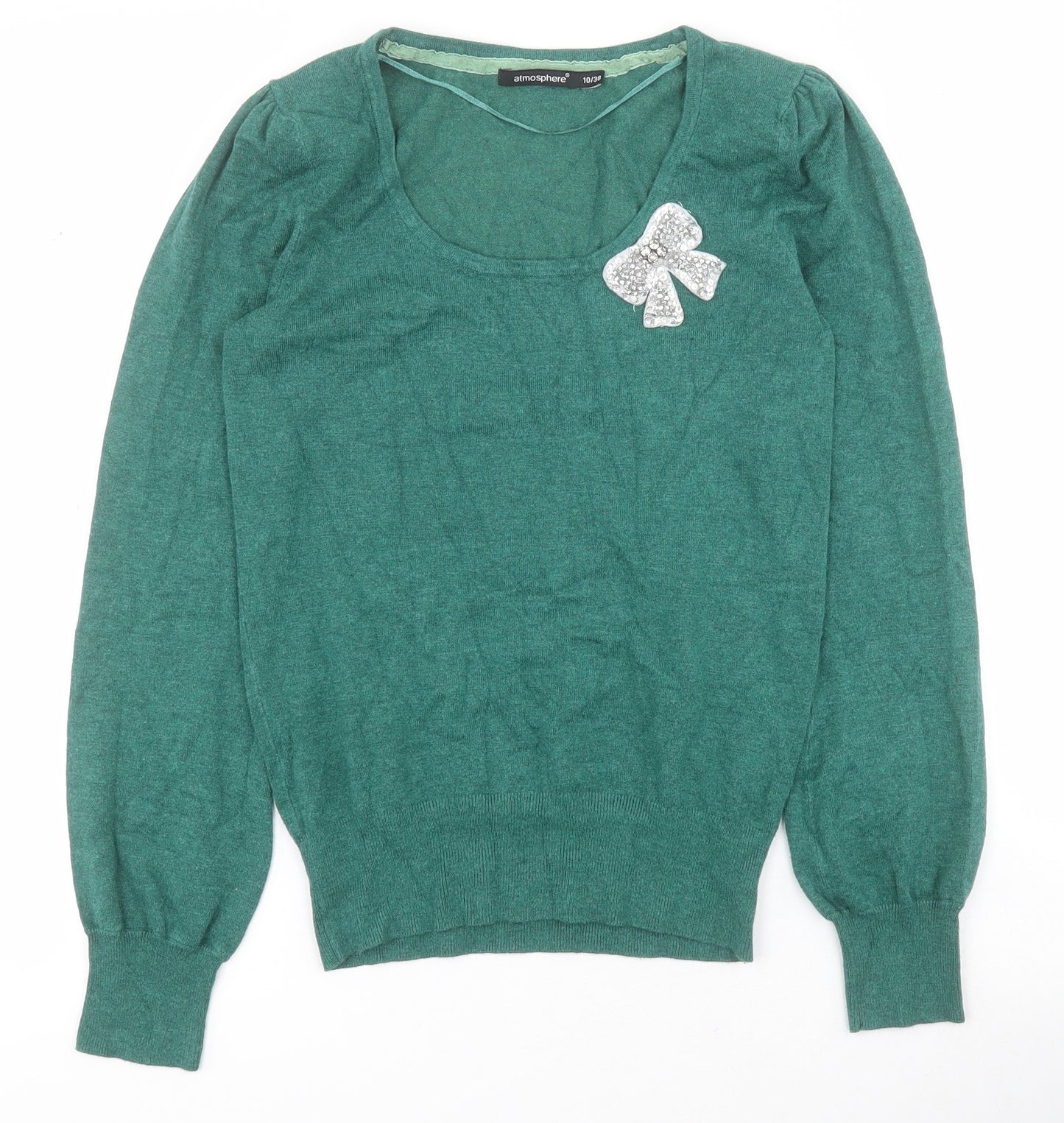 Primark Womens Green Scoop Neck  Viscose Pullover Jumper Size 10   - Bow