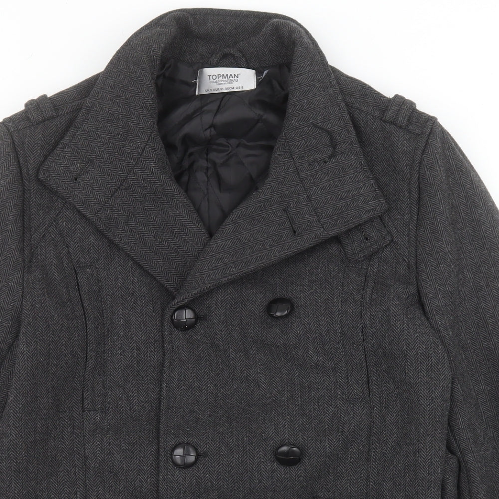 Topman Mens Black   Pea Coat Coat Size S  Button