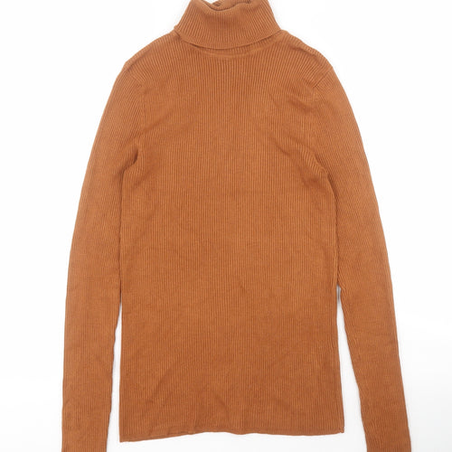 Marks and Spencer Womens Brown Roll Neck  Viscose Pullover Jumper Size 10   - Ribbed