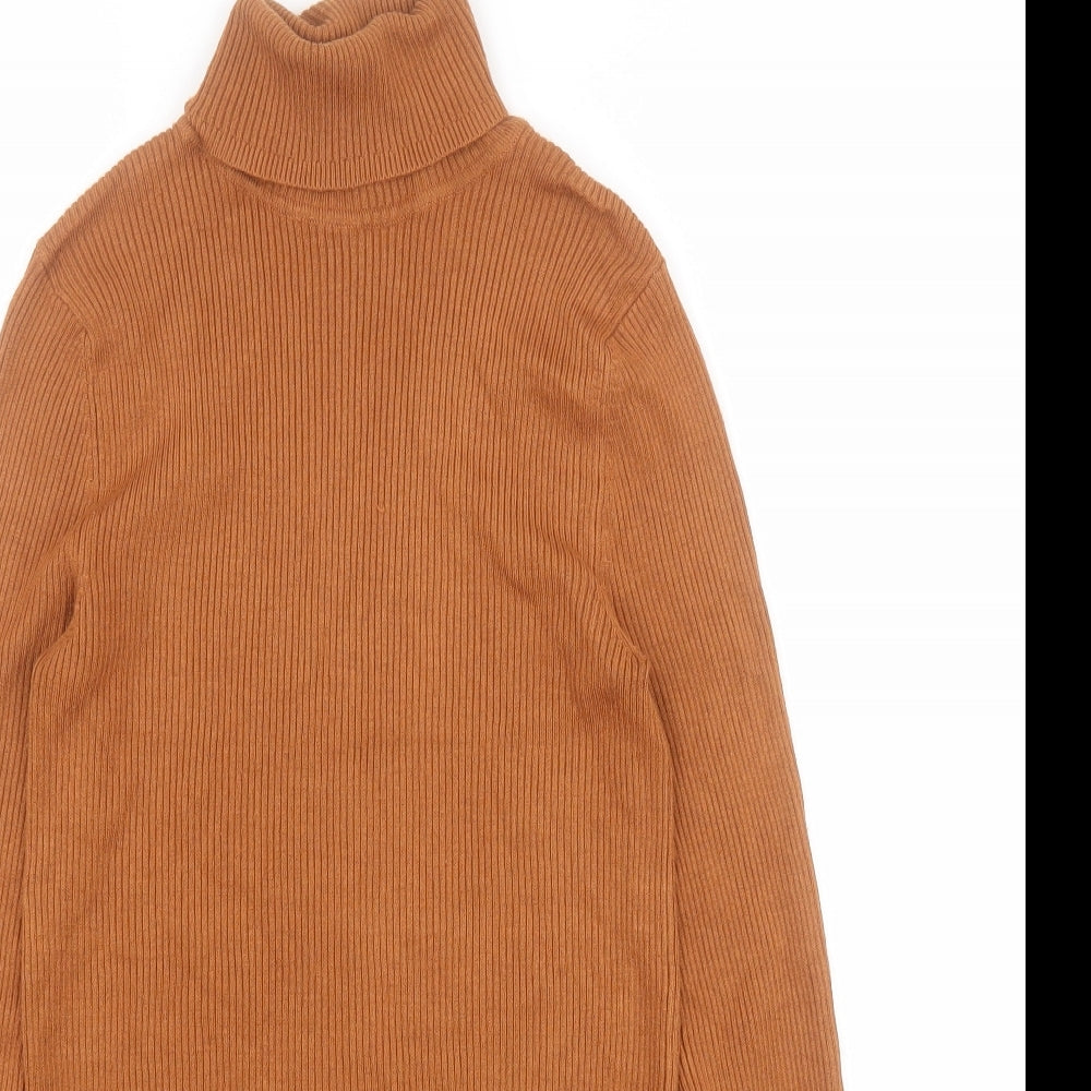 Marks and Spencer Womens Brown Roll Neck  Viscose Pullover Jumper Size 10   - Ribbed