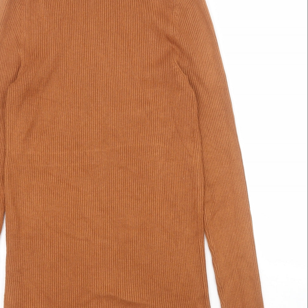 Marks and Spencer Womens Brown Roll Neck  Viscose Pullover Jumper Size 10   - Ribbed