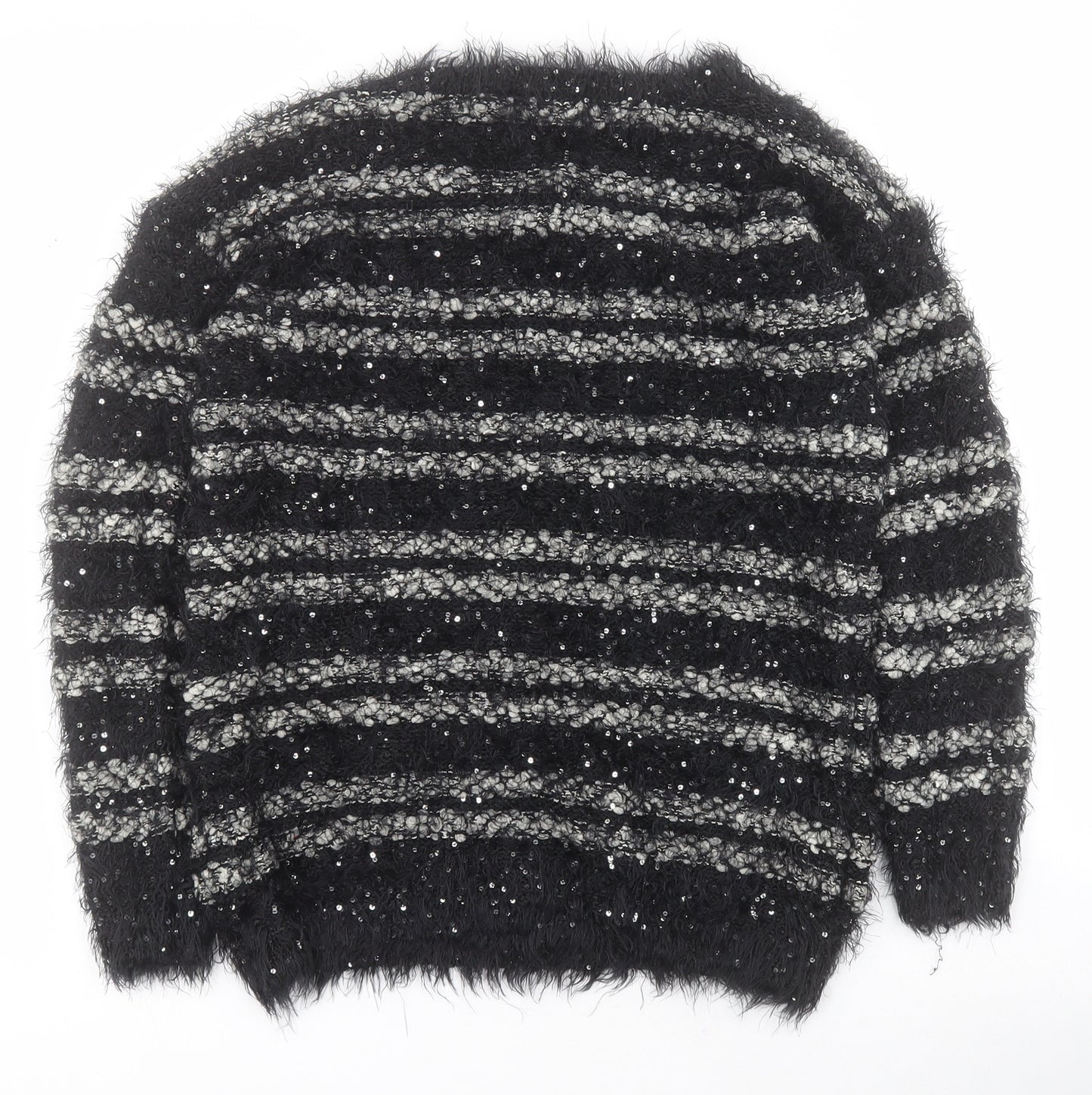 New Look Womens Black Round Neck Striped Polyester Pullover Jumper Size S