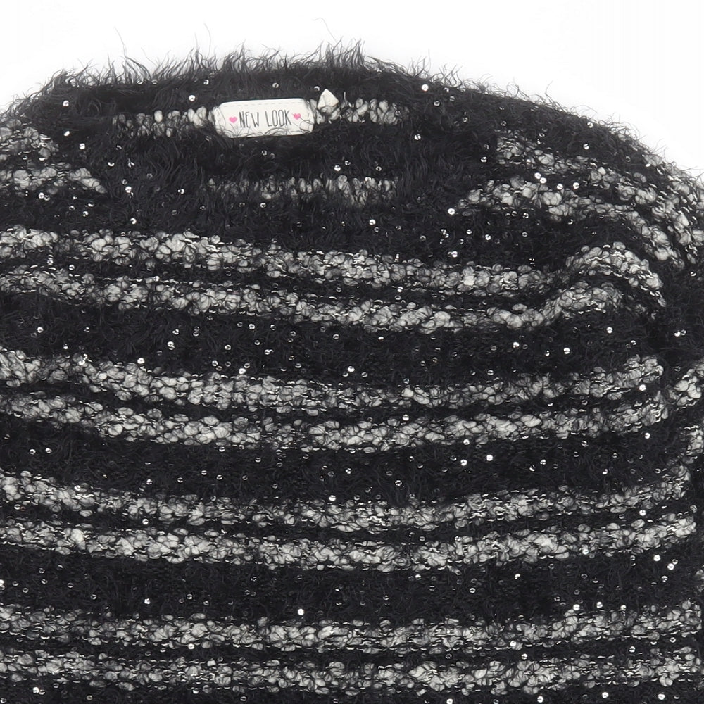 New Look Womens Black Round Neck Striped Polyester Pullover Jumper Size S