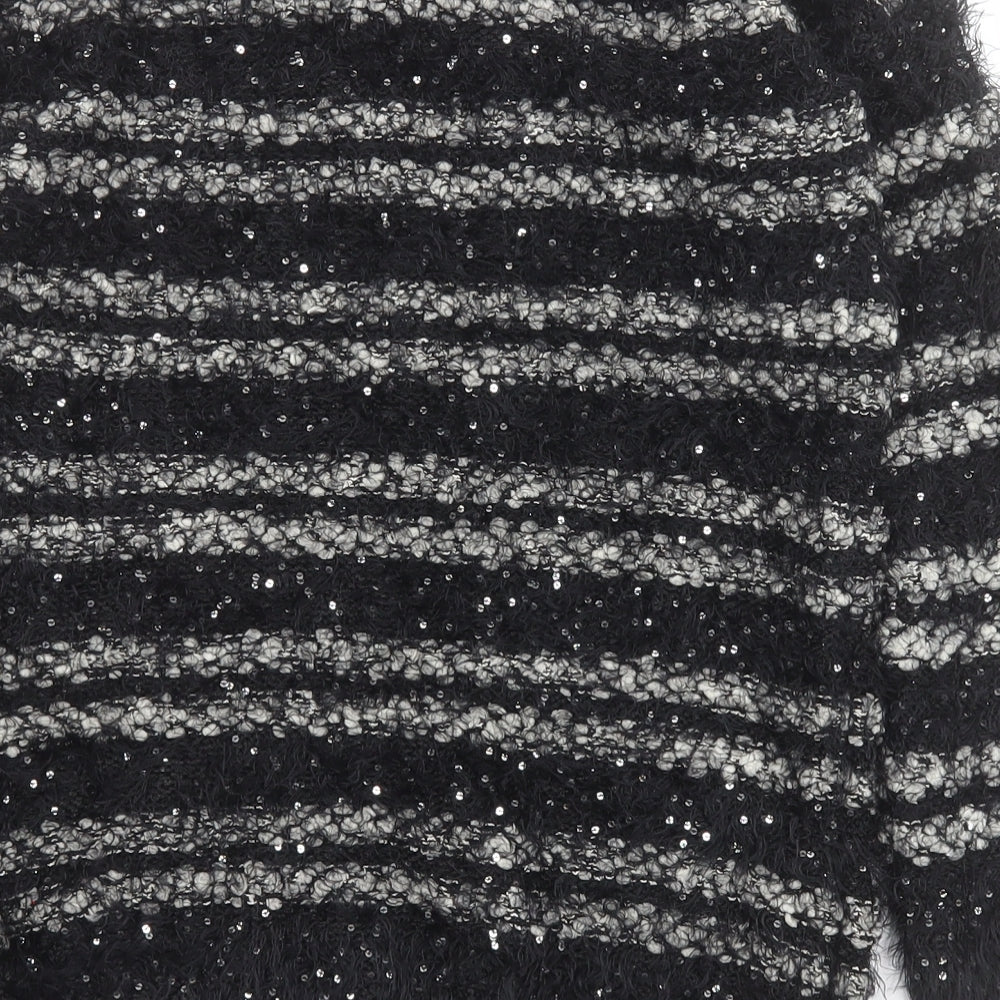 New Look Womens Black Round Neck Striped Polyester Pullover Jumper Size S