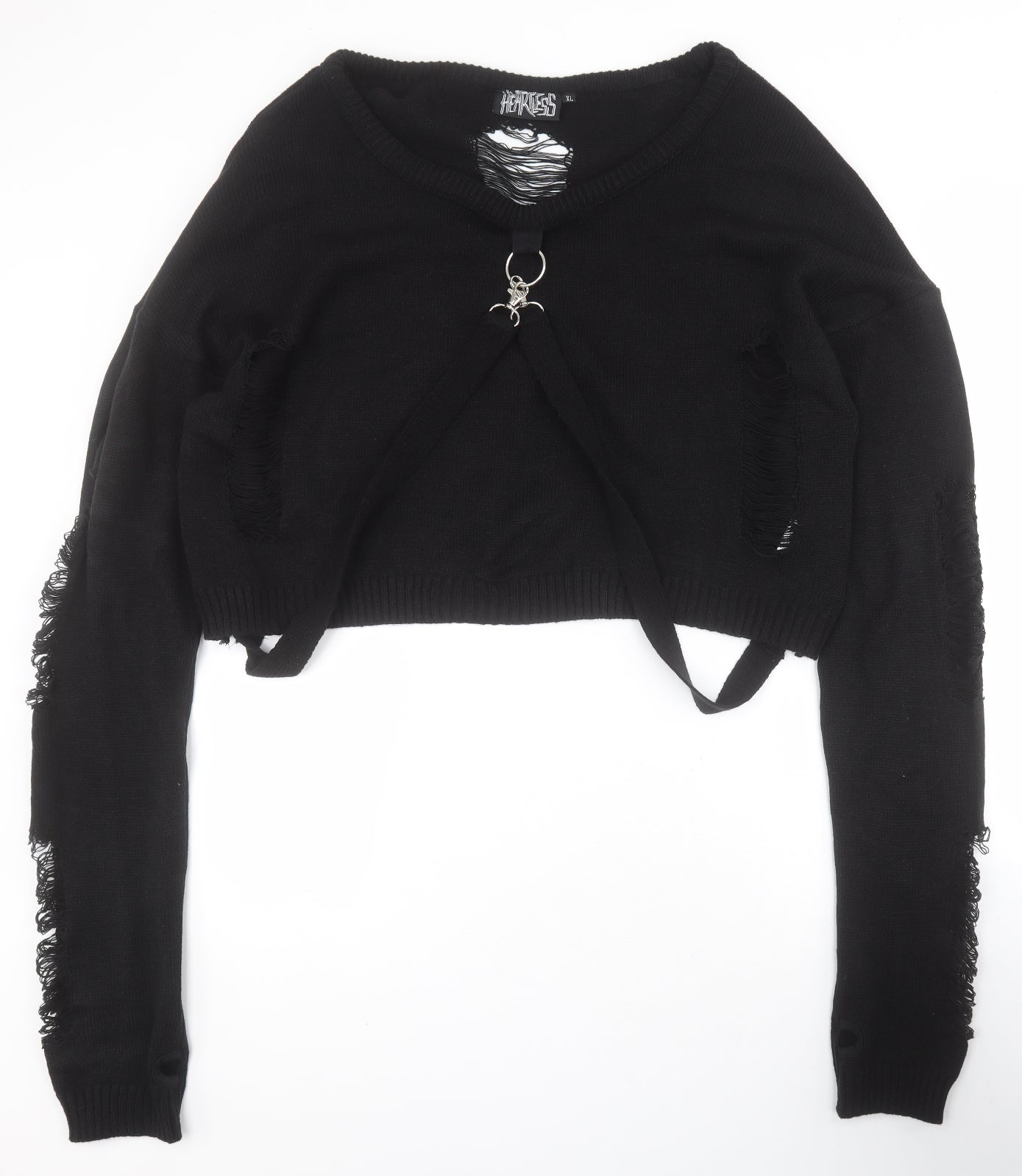 Heartless Womens Black Round Neck  Polyacrylate Fibre Pullover Jumper Size XL   - Cropped