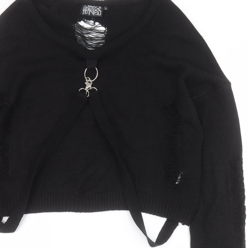 Heartless Womens Black Round Neck  Polyacrylate Fibre Pullover Jumper Size XL   - Cropped
