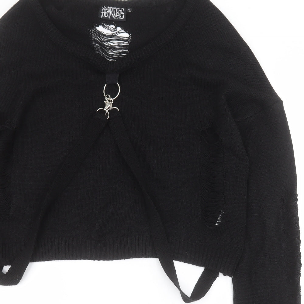 Heartless Womens Black Round Neck  Polyacrylate Fibre Pullover Jumper Size XL   - Cropped