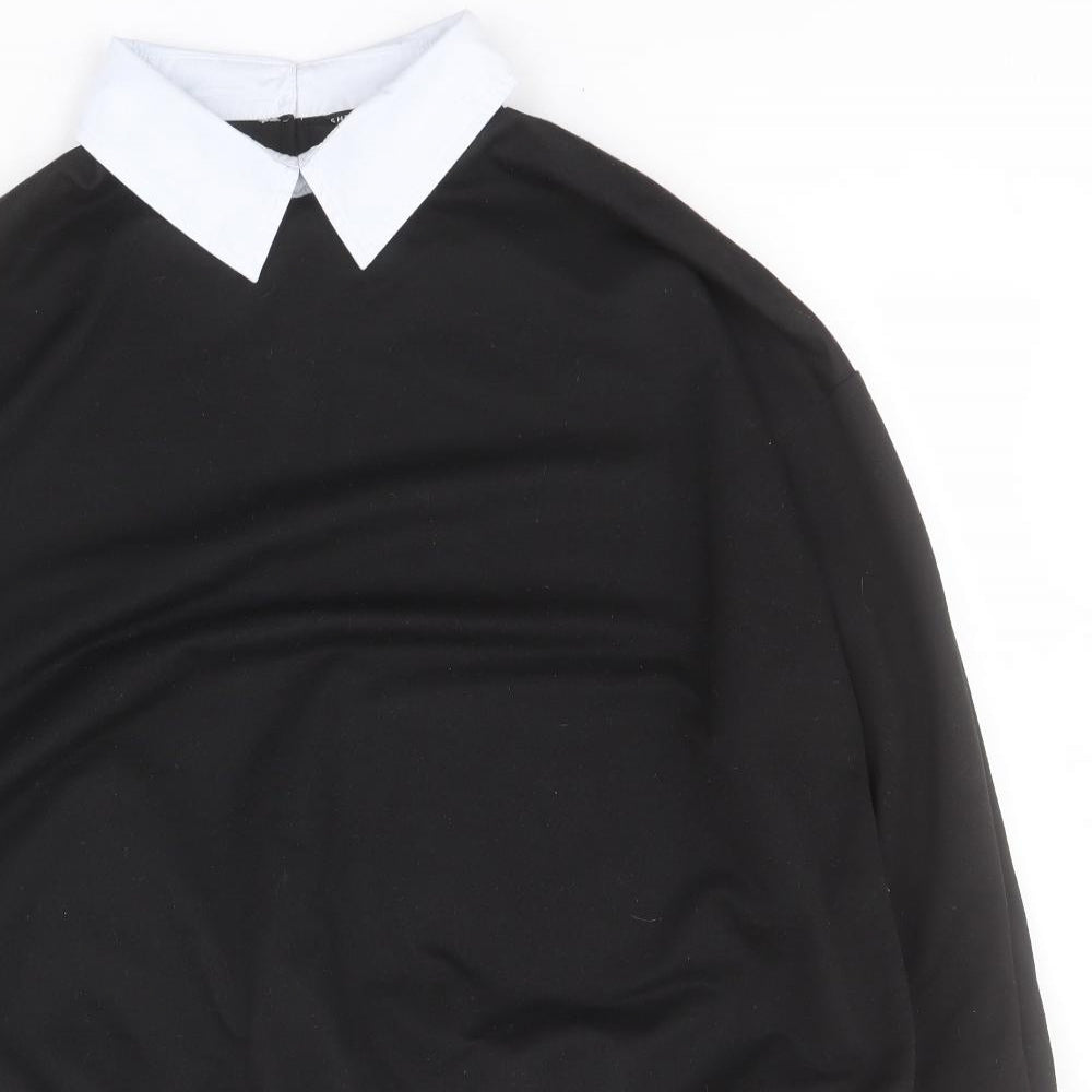 SheIn Womens Black Collared  Polyester Pullover Jumper Size L   - Shirt look