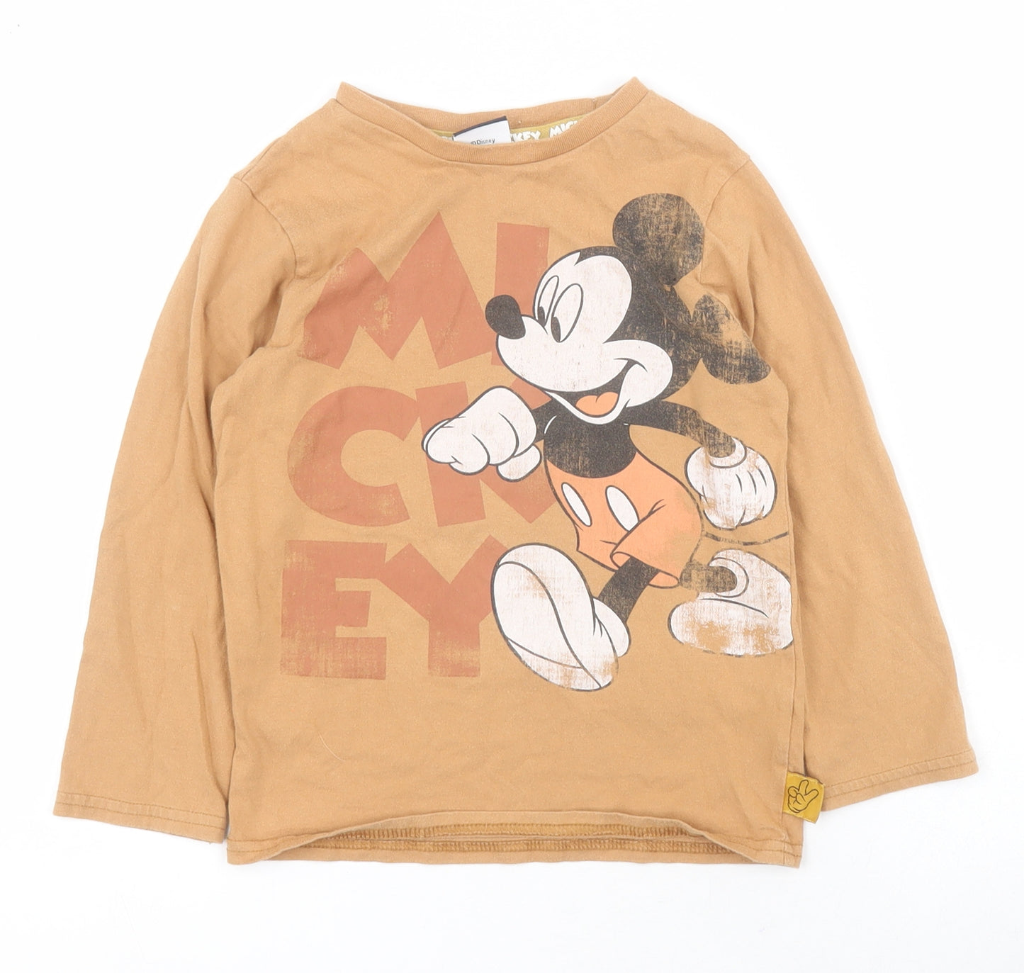 George Boys Brown  Cotton Pullover T-Shirt Size 4-5 Years Round Neck Pullover - Mickey Mouse