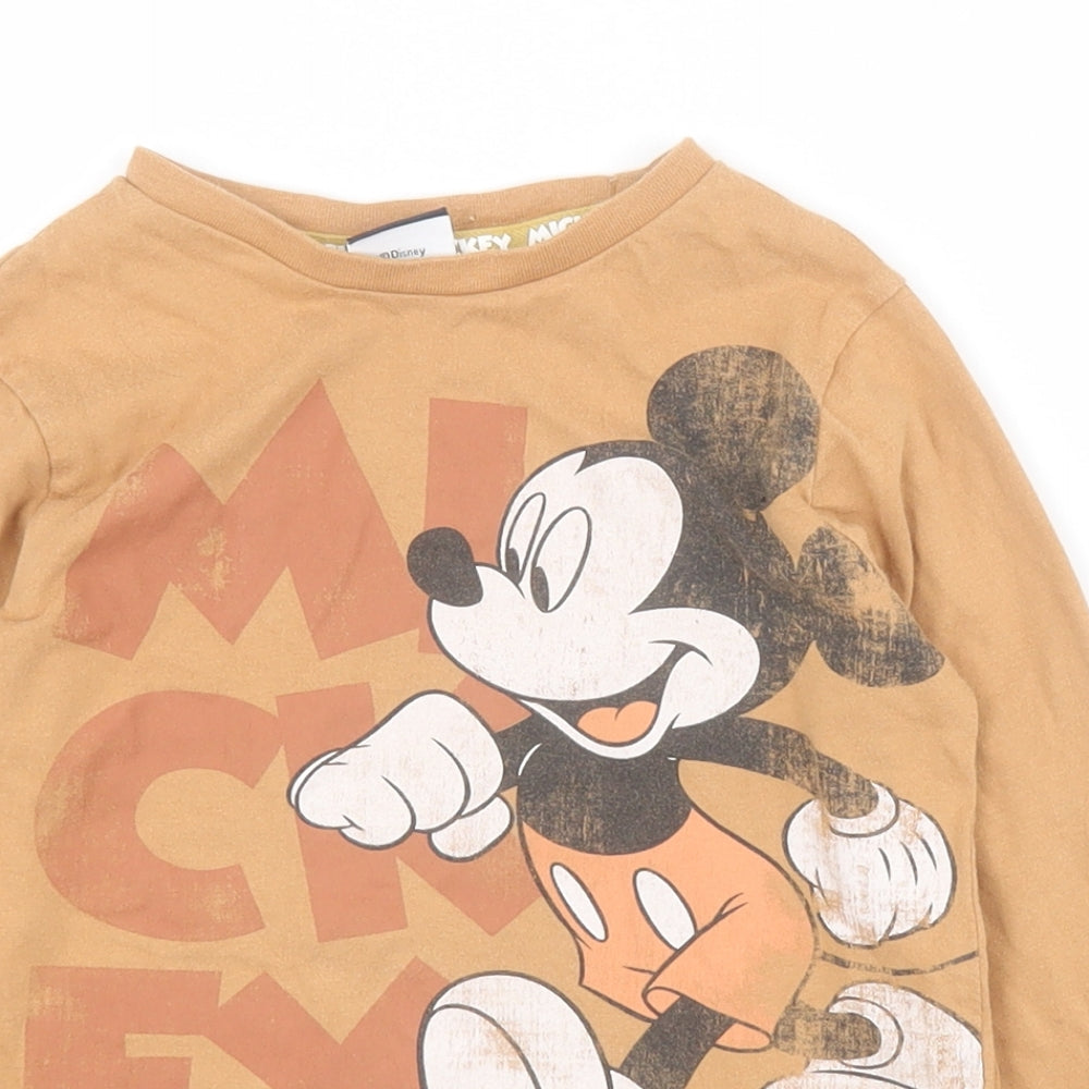 George Boys Brown  Cotton Pullover T-Shirt Size 4-5 Years Round Neck Pullover - Mickey Mouse
