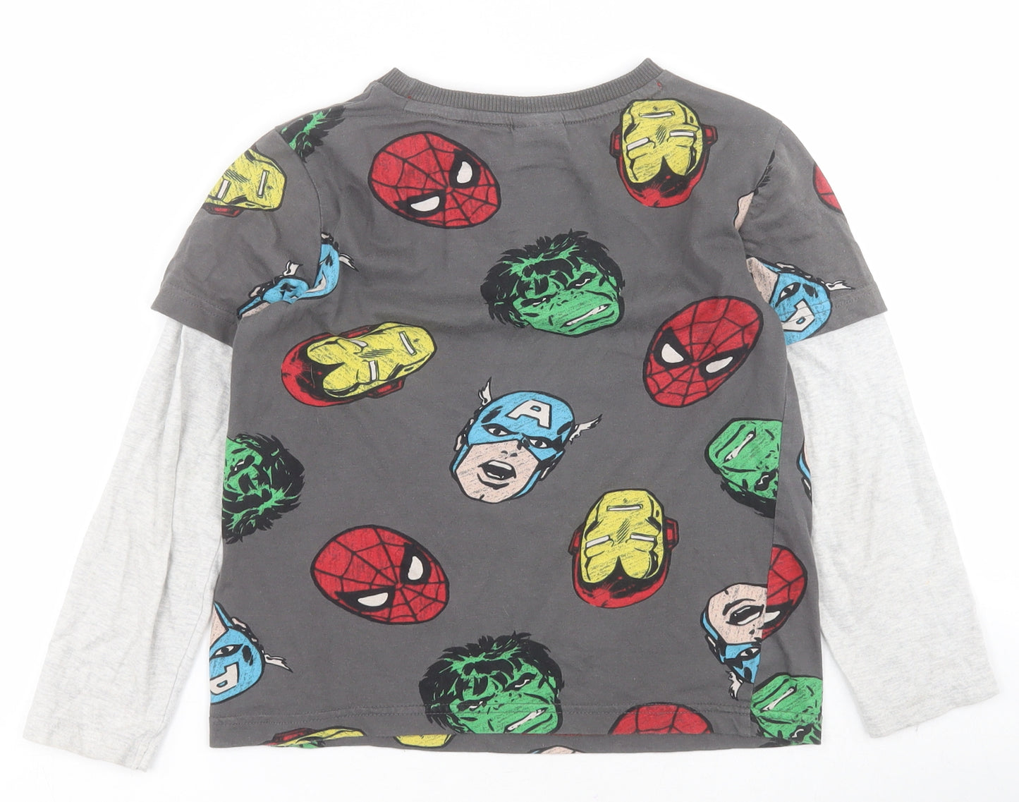 F&F Boys Grey  Cotton Pullover T-Shirt Size 6-7 Years Round Neck Pullover - Marvel