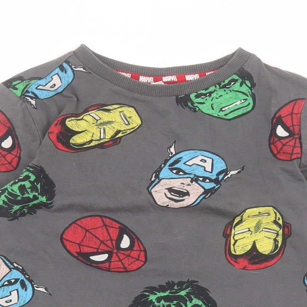 F&F Boys Grey  Cotton Pullover T-Shirt Size 6-7 Years Round Neck Pullover - Marvel