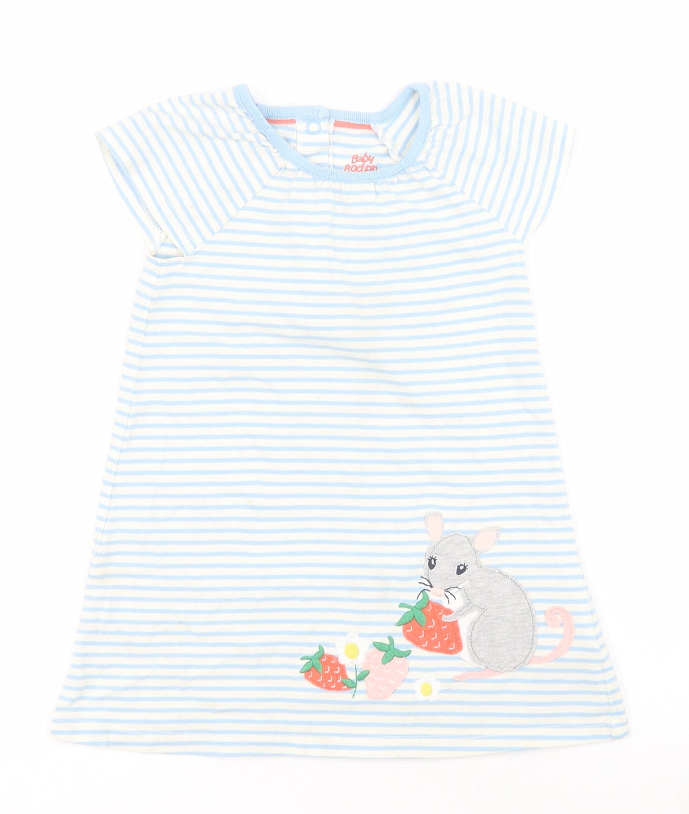 Baby Boden Baby Blue Striped Cotton T-Shirt Dress  Size 12-18 Months  Roll Neck Snap - Mouse