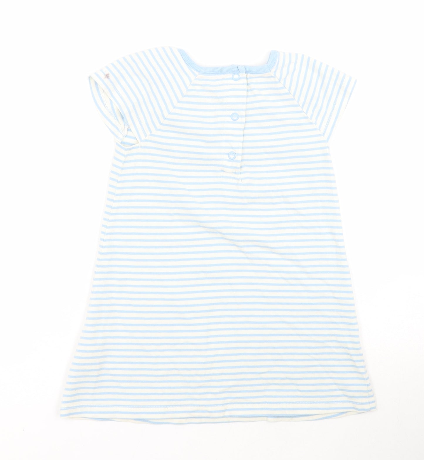 Baby Boden Baby Blue Striped Cotton T-Shirt Dress  Size 12-18 Months  Roll Neck Snap - Mouse