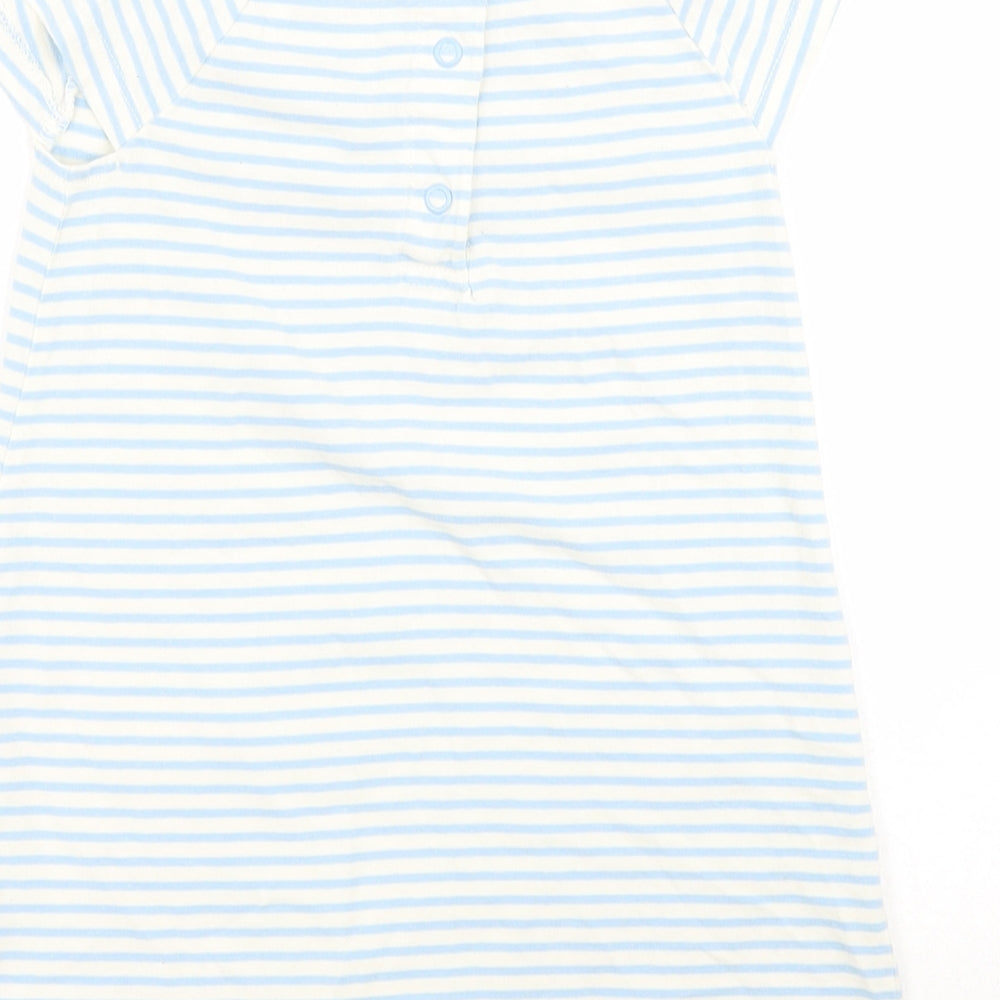 Baby Boden Baby Blue Striped Cotton T-Shirt Dress  Size 12-18 Months  Roll Neck Snap - Mouse