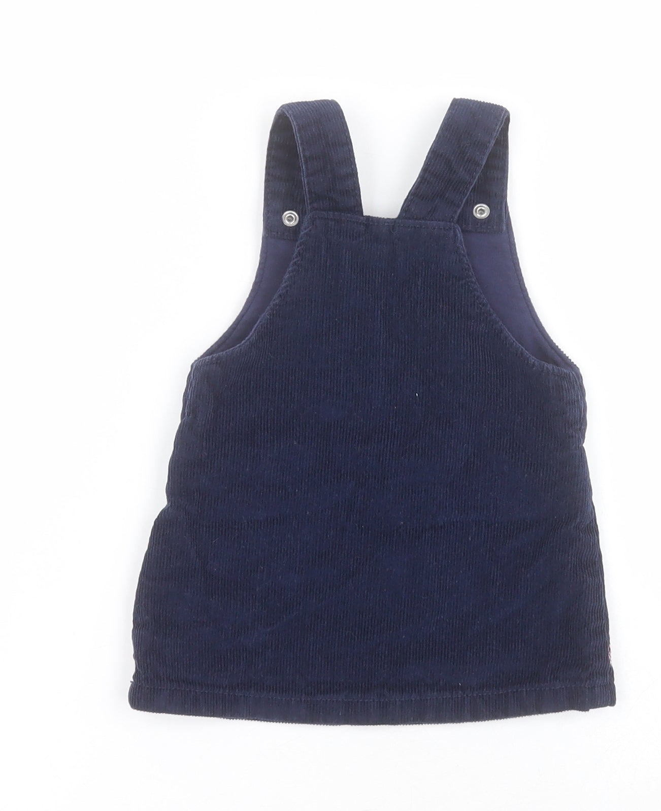 F&F Baby Blue  100% Cotton Pinafore/Dungaree Dress  Size 3-6 Months  Square Neck Button - Flowers
