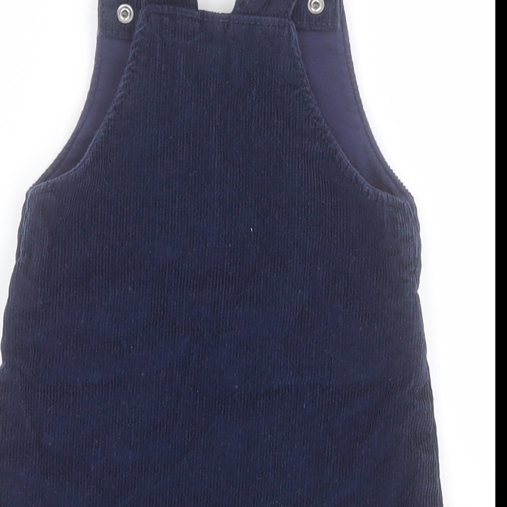F&F Baby Blue  100% Cotton Pinafore/Dungaree Dress  Size 3-6 Months  Square Neck Button - Flowers