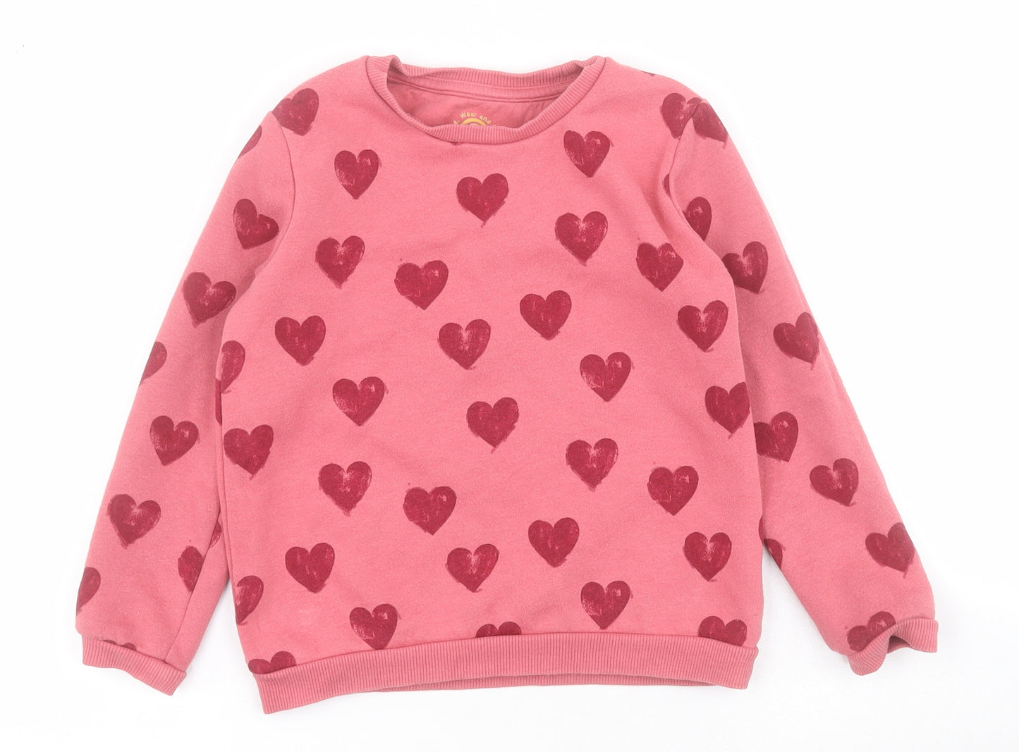 F&F Girls Pink  Cotton Pullover Sweatshirt Size 5-6 Years  Pullover - Hearts