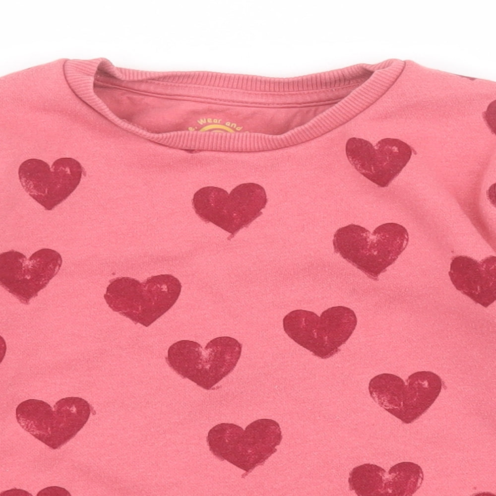F&F Girls Pink  Cotton Pullover Sweatshirt Size 5-6 Years  Pullover - Hearts