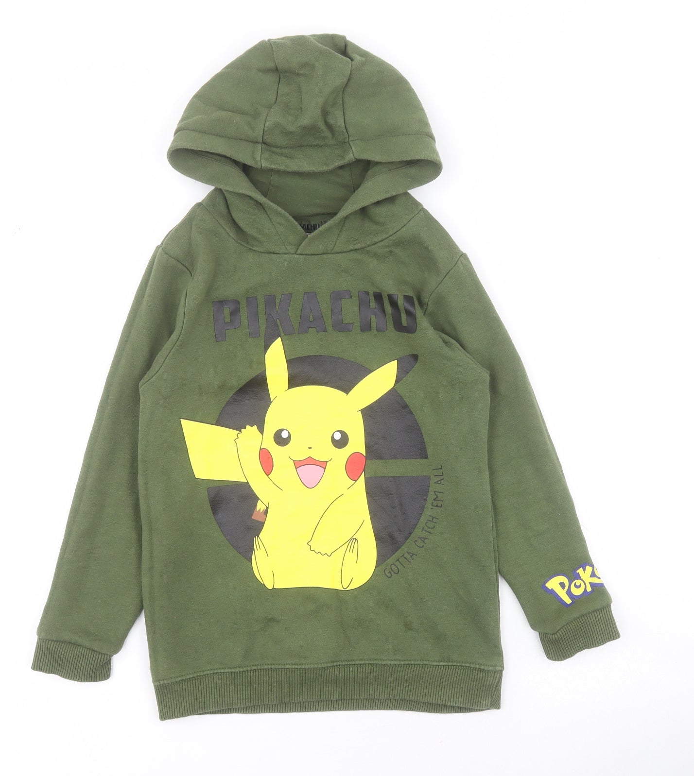 George Boys Green  Cotton Pullover Hoodie Size 6-7 Years  Pullover - Pokemon