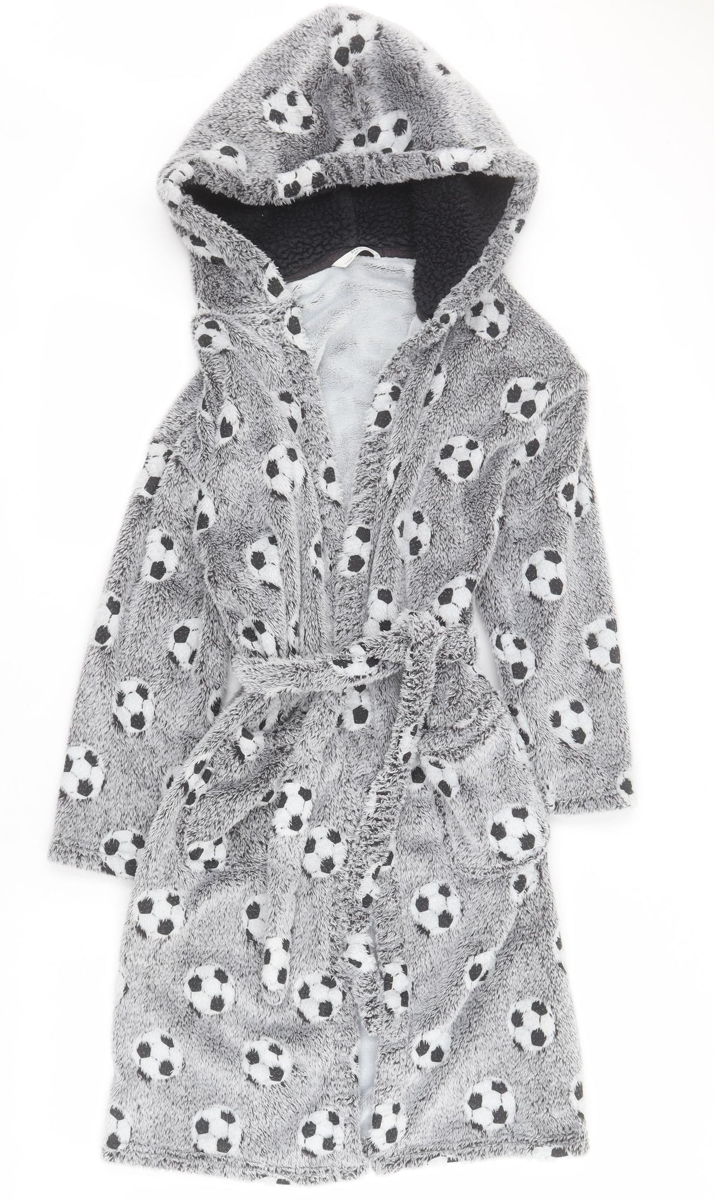 Marks and Spencer Boys Grey  100% Polyester  Robe Size 11-12 Years  Drawstring - Football