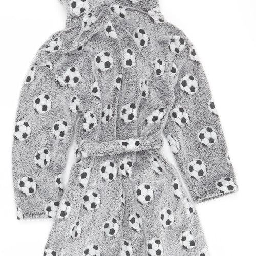 Marks and Spencer Boys Grey  100% Polyester  Robe Size 11-12 Years  Drawstring - Football