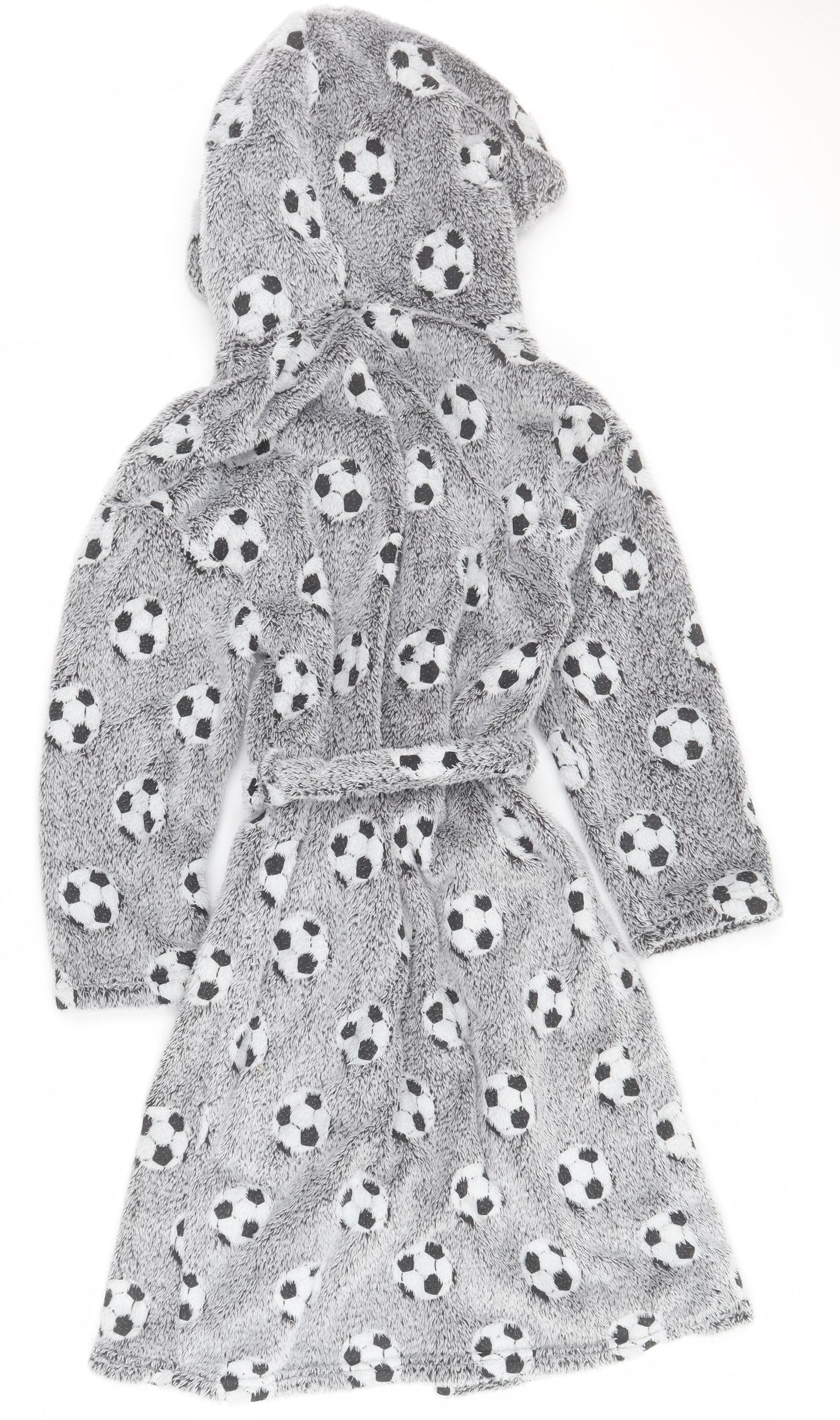 Marks and Spencer Boys Grey  100% Polyester  Robe Size 11-12 Years  Drawstring - Football
