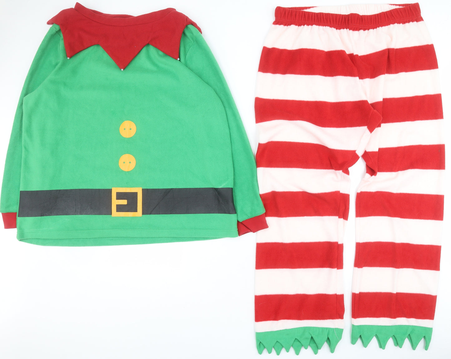 Autumn Faith Mens Green Striped 100% Polyester  Lounge Set Size XL  Pullover - Christmas elf