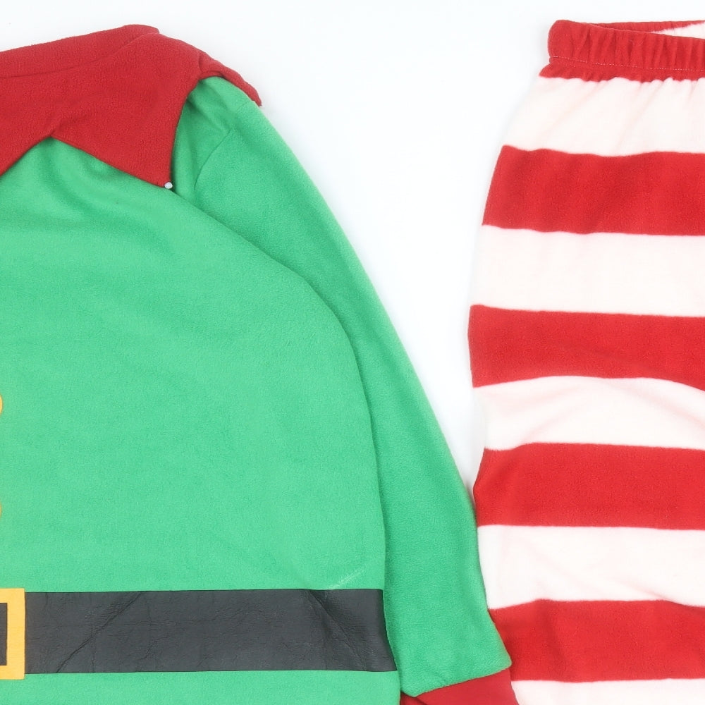 Autumn Faith Mens Green Striped 100% Polyester  Lounge Set Size XL  Pullover - Christmas elf