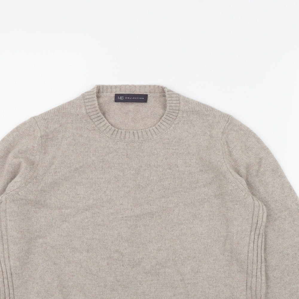 Marks and Spencer Womens Beige Round Neck  Wool Pullover Jumper Size 14