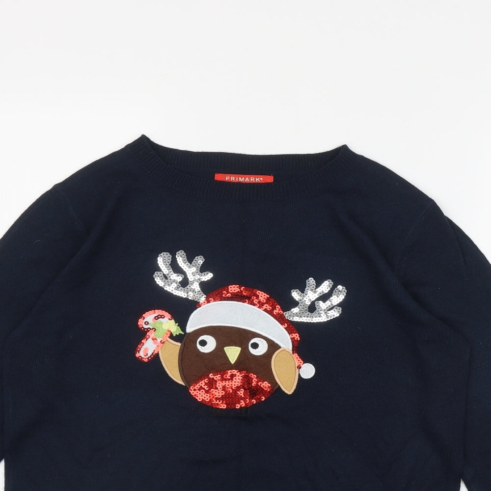 Primark Womens Black Round Neck  Acrylic Pullover Jumper Size S   - Christmas