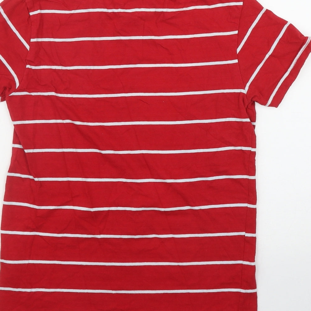 Primark Boys Red Striped Cotton Basic T-Shirt Size 10-11 Years Round Neck
