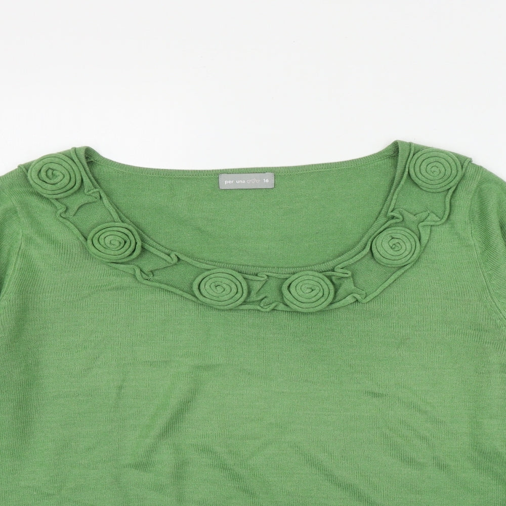 Per Una Womens Green Scoop Neck  Acrylic Pullover Jumper Size 16